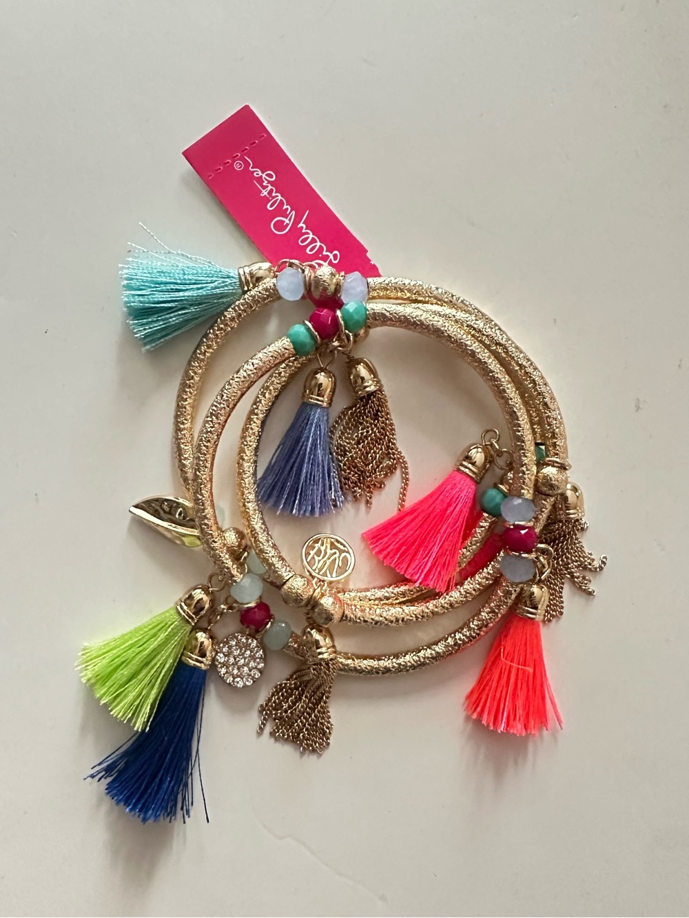 NWT Lilly Pulitzer Gold Tone Stackable Tassel Bracelet Set Multicolor Tassels